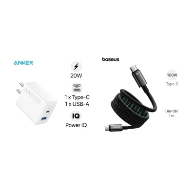 Sạc Anker 20W + Cáp Type-C 100W