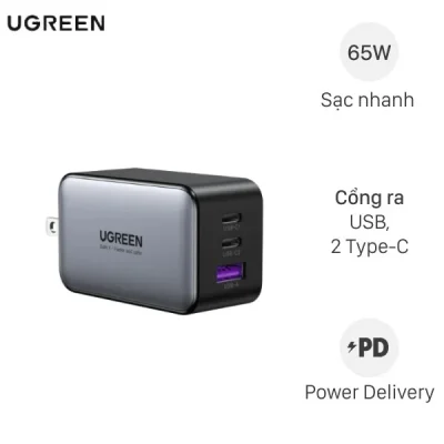 Sạc Ugreen GaN 65W 3 cổng