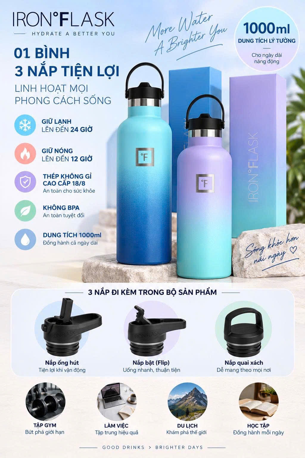 BÌNH GIỮ NHIỆT IRON°FLASK 1000ML