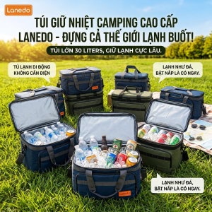 Túi Giữ Nhiệt Cao Cấp Lanedo - Thùng Đá Vải Chống Thấm Dung Tích Lớn Cho Dã Ngoại, Camping, Du Lịch