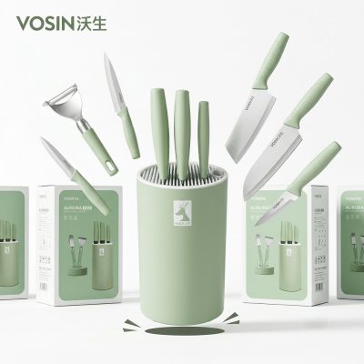 {Order giao 20/10} Bộ dao nhà bếp 6 món VOSIN AURORA, kèm dock, có dao chặt thái bản lớn