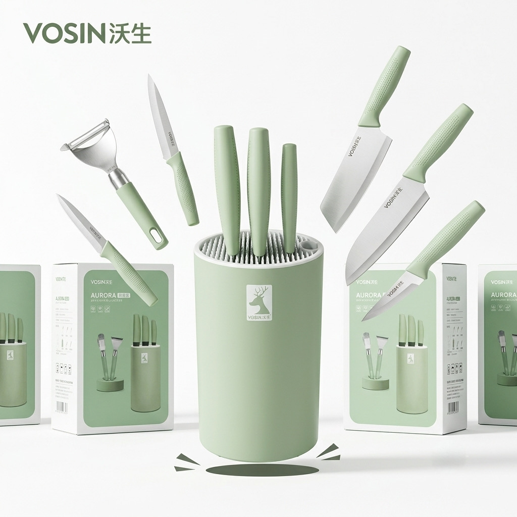{Order giao 20/10} Bộ dao nhà bếp 6 món VOSIN AURORA, kèm dock, có dao chặt thái bản lớn